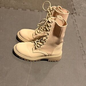 Liliana Cream Lace-Up Combat Boots